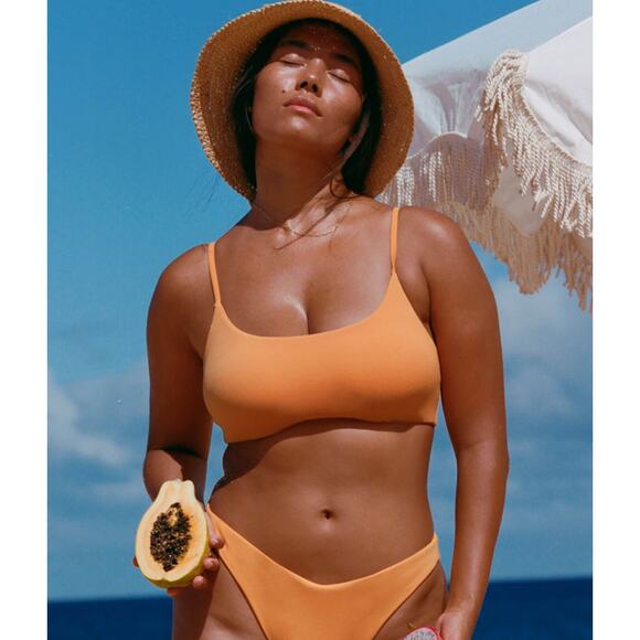 Andie Other - Andie Swim the Maui Top and the Cheeky Bottom Bikini Set Papaya S/M NWT